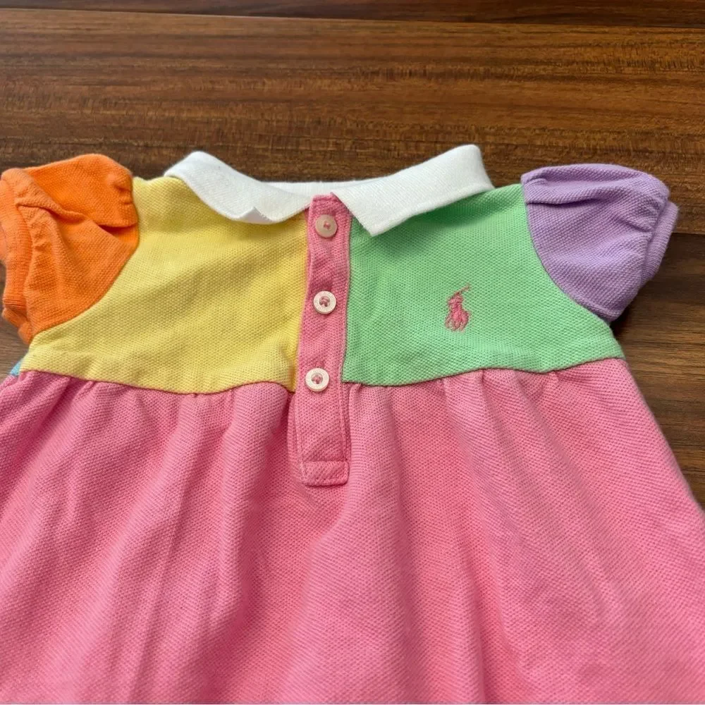 Ralph Lauren pink/yellow/orange/green/purple color block ruffle romper